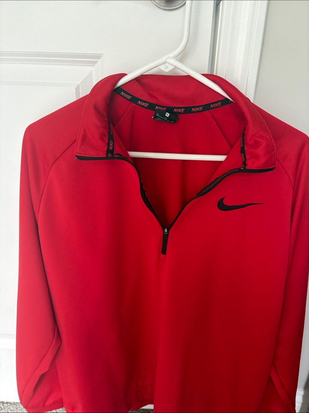 Nike Red Half-Zip Athletic Pullover with Black Swoosh - Picture 3 of 4